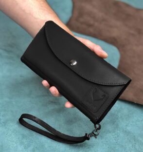 Duży, luksusowy portfel skórzany z dwoma etui na karty i ochroną RFID Czarny portfel męski